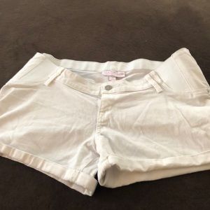 White maternity jean shorts